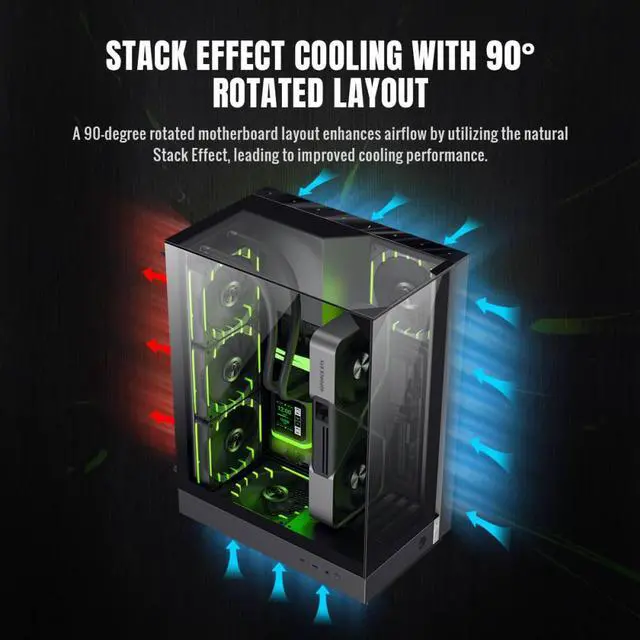 Alt view image 7 of 11 - GAMEMAX T20 BK Black case. Three-sided tempered glass offers a full, unobstructed view of your hardware. 90° rotated motherboard layout enhances airflow using the natural Stack Effect.