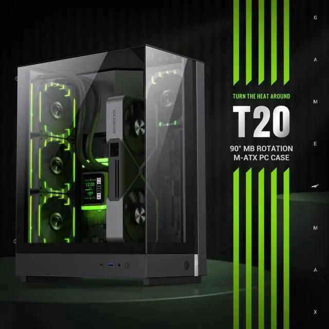Alt view image 3 of 11 - GAMEMAX T20 BK Black case. Three-sided tempered glass offers a full, unobstructed view of your hardware. 90° rotated motherboard layout enhances airflow using the natural Stack Effect.