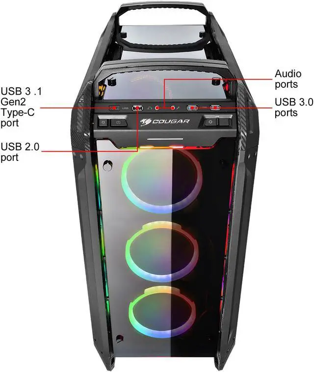Alt view image 5 of 13 - COUGAR Panzer Evo RGB Black Steel ATX Full Tower RGB LED Gaming Case with Remote