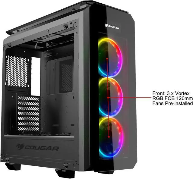 Alt view image 8 of 19 - COUGAR Puritas RGB Black ATX Mid Tower Gaming Case with Pure Tempered Glass Window