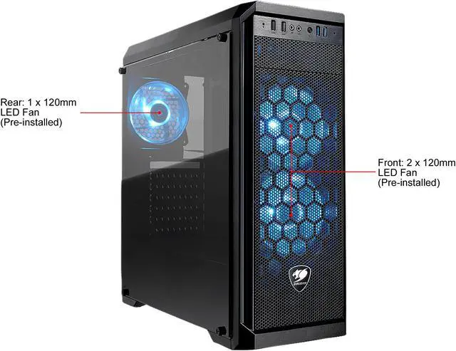 Alt view image 3 of 14 - COUGAR MX330-G Air Black Steel / Tempered Glass ATX Mid Tower Computer Case