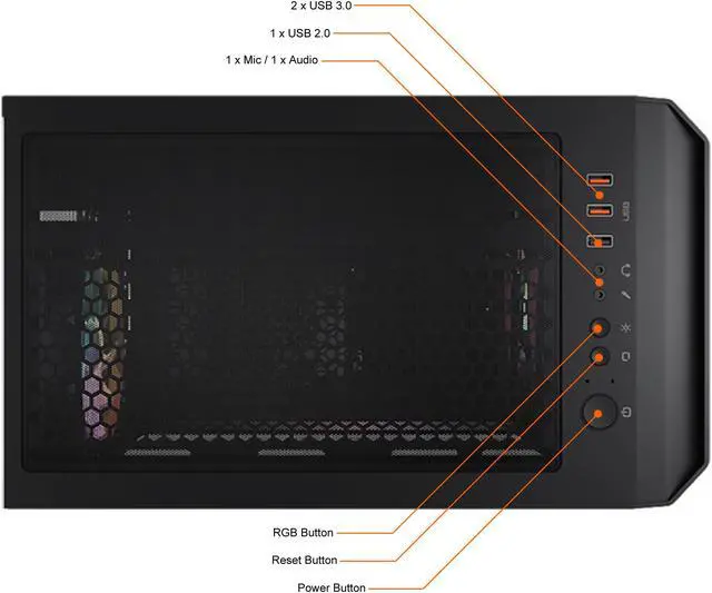 Alt view image 7 of 10 - COUGAR MX430 Air RGB Compact ARGB Mid Tower Case with Modern Patterned Air Vents, Black