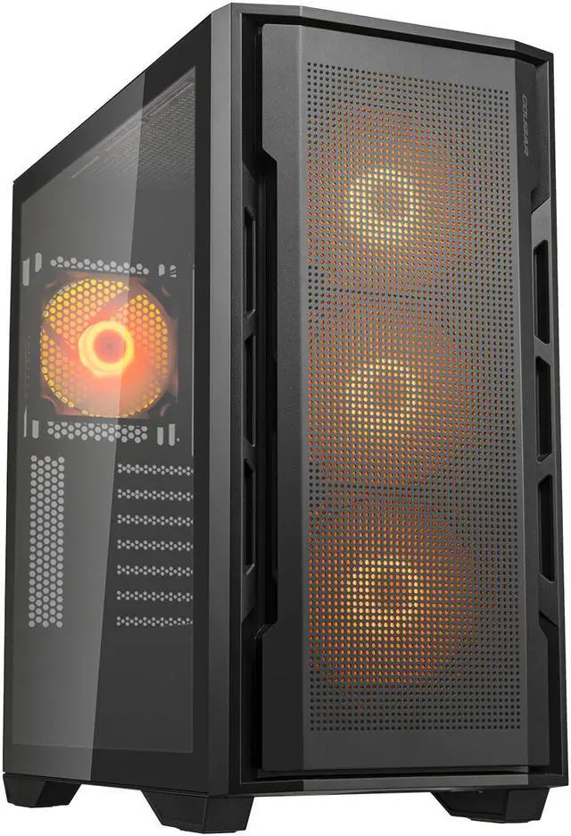 Main image of Cougar Uniface RGB PC Gaming Case Mid Tower for Mini ITX/Micro ATX/ATX/CEB/E-ATX MB, Supports 400mm GPU, RGB Fans Pre-Installed 3X 120mm Front 1x 120mm Back Tempered Glass Panel, Black