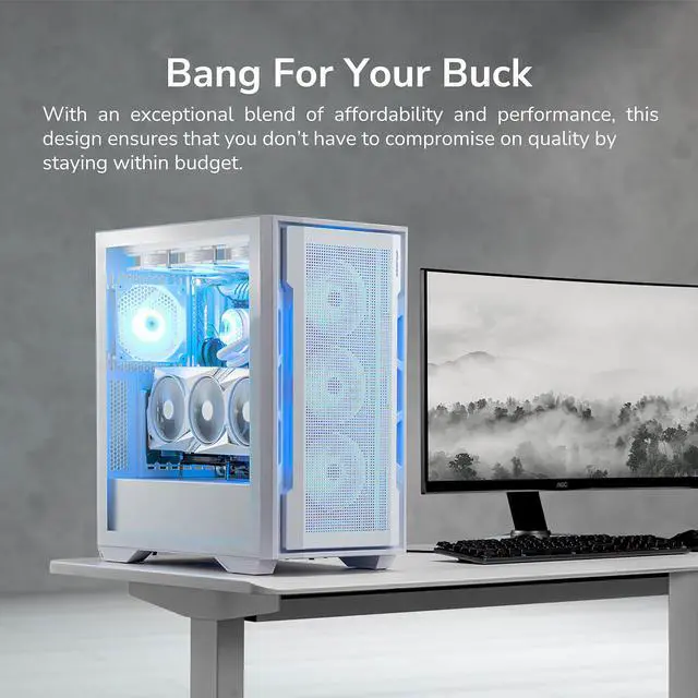 Alt view image 10 of 18 - Cougar Uniface RGB PC Gaming Case Mid Tower for Mini ITX/Micro ATX/ATX/CEB/E-ATX MB, Supports 400mm GPU, RGB Fans Pre-Installed 3X 120mm Front 1x 120mm Back Tempered Glass Panel, White