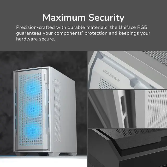 Alt view image 11 of 18 - Cougar Uniface RGB PC Gaming Case Mid Tower for Mini ITX/Micro ATX/ATX/CEB/E-ATX MB, Supports 400mm GPU, RGB Fans Pre-Installed 3X 120mm Front 1x 120mm Back Tempered Glass Panel, White