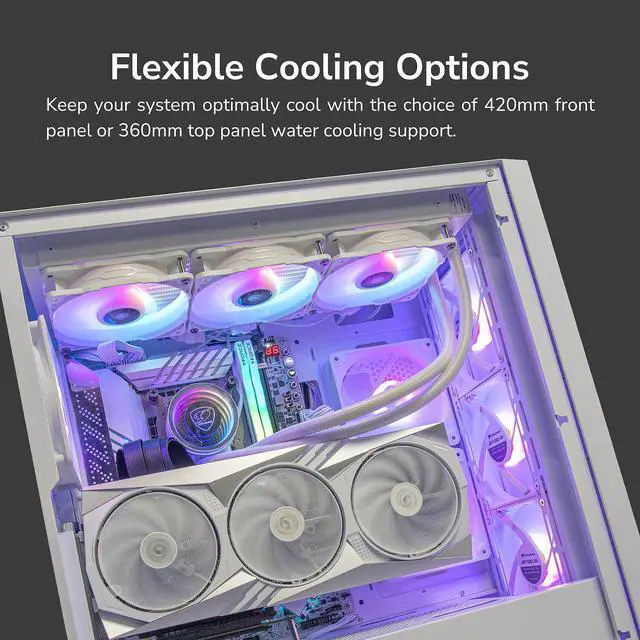 Alt view image 12 of 18 - Cougar Uniface RGB PC Gaming Case Mid Tower for Mini ITX/Micro ATX/ATX/CEB/E-ATX MB, Supports 400mm GPU, RGB Fans Pre-Installed 3X 120mm Front 1x 120mm Back Tempered Glass Panel, White