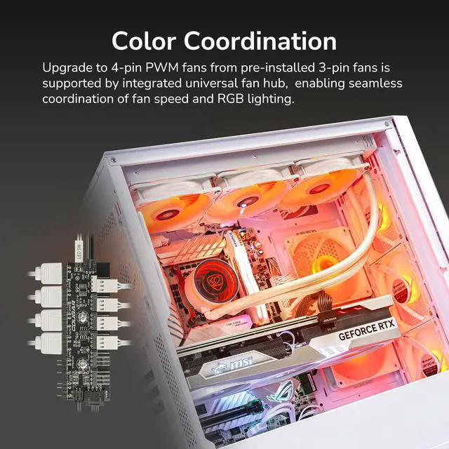 Alt view image 17 of 18 - Cougar Uniface RGB PC Gaming Case Mid Tower for Mini ITX/Micro ATX/ATX/CEB/E-ATX MB, Supports 400mm GPU, RGB Fans Pre-Installed 3X 120mm Front 1x 120mm Back Tempered Glass Panel, White