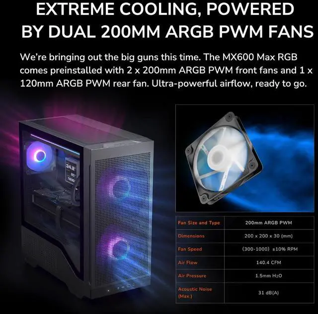 Alt view image 9 of 16 - COUGAR MX600 Max RGB Black Computer Case Mid Tower for ATX / Micro ATX / Mini ITX, Supports 400mm GPU, Back