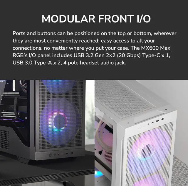 Alt view image 11 of 16 - COUGAR MX600 Max RGB Black Computer Case Mid Tower for ATX / Micro ATX / Mini ITX, Supports 400mm GPU, Back