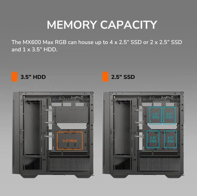 Alt view image 16 of 16 - COUGAR MX600 Max RGB Black Computer Case Mid Tower for ATX / Micro ATX / Mini ITX, Supports 400mm GPU, Back