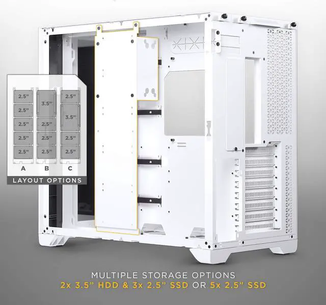 Alt view image 5 of 8 - MagniumGear NEO Qube 2 IM, Dual Chamber ATX Mid-tower, Digital-RGB Infinity Mirror Front Panel, Front I/O USB Type C, Tempered Glass Panels, White