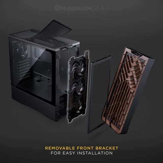 Alt view image 4 of 6 - MagniumGear Neo Air 2 ATX Mid-tower, High Airflow wood texture front panel design, 4x 120 Black fans, Tempered Glass, Black