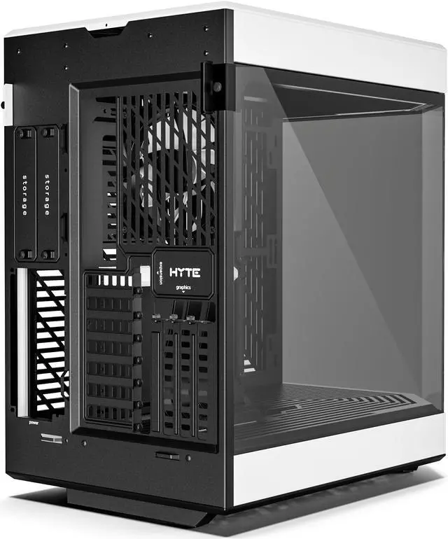 Alt view image 4 of 9 - HYTE Y60 Modern Aesthetic Dual Chamber Panoramic Tempered Glass Mid-Tower ATX Computer Gaming Case with PCIe 4.0 Riser Cable Included, White