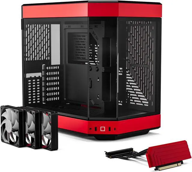 Alt view image 4 of 6 - HYTE Y60 Modern Aesthetic Dual Chamber Panoramic Tempered Glass Mid-Tower ATX Computer Gaming Case with PCIe 4.0 Riser Cable Included, Red