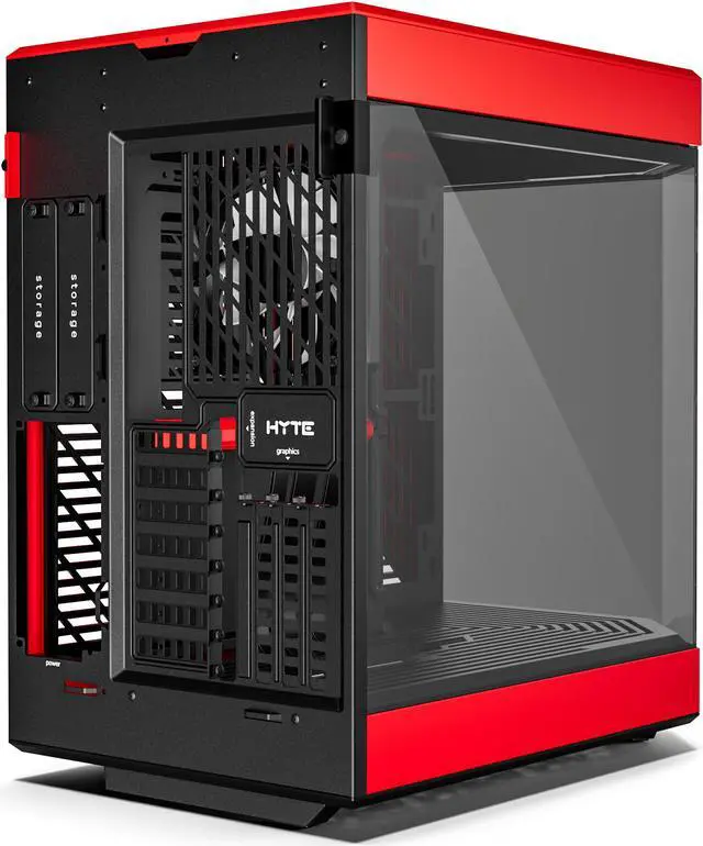Alt view image 2 of 6 - HYTE Y60 Modern Aesthetic Dual Chamber Panoramic Tempered Glass Mid-Tower ATX Computer Gaming Case with PCIe 4.0 Riser Cable Included, Red