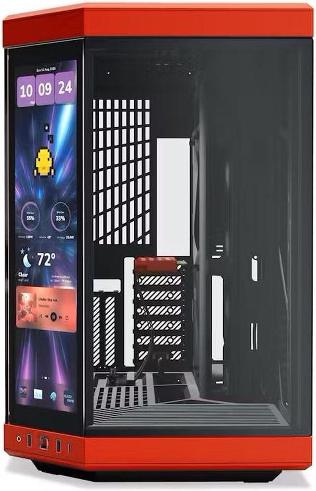 Alt view image 2 of 6 - HYTE Y70 Touch Dual Chamber ATX Mid Tower Modern Aesthetic Case With Integrated 2.5K LCD Touchscreen - Black Cherry