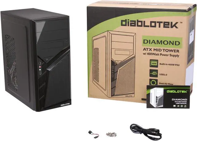 Alt view image 9 of 9 - Diablotek CPA-0170 Black SGCC Steel Diamond ATX Mid Tower Computer Case 400W Power Supply