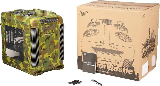 Alt view image 9 of 9 - DEEPCOOL STEAM CASTLE CAMO MATX Unique Steam Punk Style With Side Window 200mm Fan(Front)+120mm Fan(Rear)+4 Magic Controllable LED Lights (Top) SGCC+PLASTIC (ABS) Camo Version