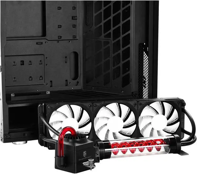 Alt view image 15 of 16 - DEEPCOOL GENOME The worldwide first unique PC case with integrated 360mm liquid cooling system Black case with Red helix
