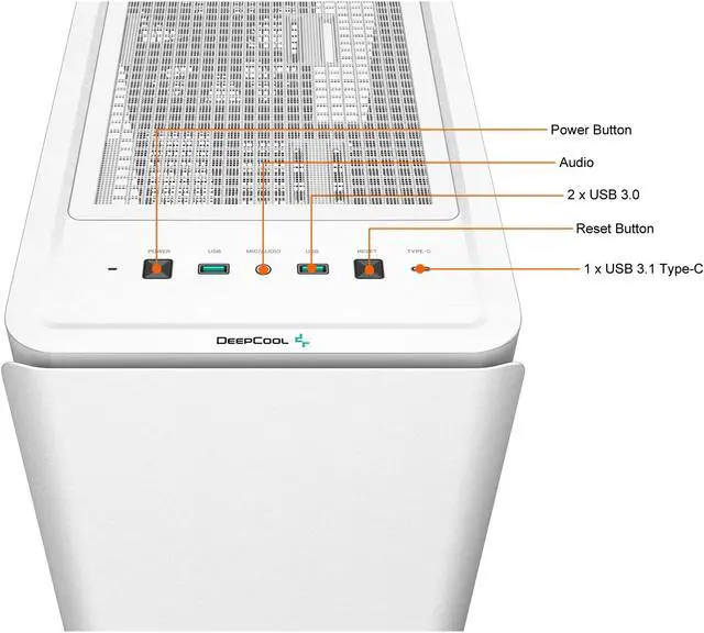 Alt view image 11 of 14 - DeepCool CK500 WH Mid-Tower ATX Case, Full-Size Tempered Glass Window, Two Pre-Installed 140mm Airflow Fans, E-ATX Motherboard Support, Front I/O USB Type-C, White