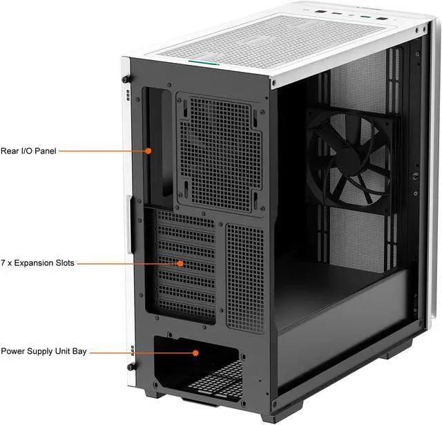 Alt view image 8 of 14 - DeepCool CK500 WH Mid-Tower ATX Case, Full-Size Tempered Glass Window, Two Pre-Installed 140mm Airflow Fans, E-ATX Motherboard Support, Front I/O USB Type-C, White