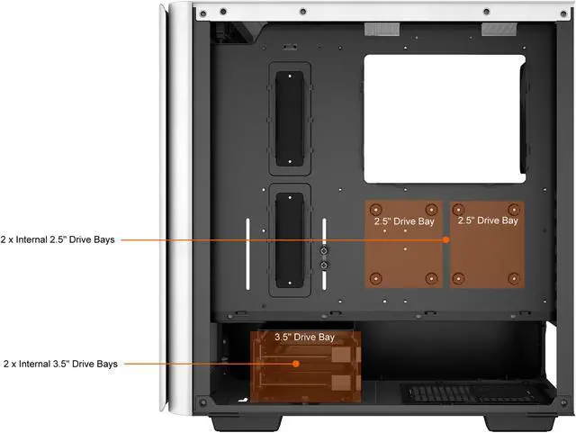 Alt view image 6 of 14 - DeepCool CK500 WH Mid-Tower ATX Case, Full-Size Tempered Glass Window, Two Pre-Installed 140mm Airflow Fans, E-ATX Motherboard Support, Front I/O USB Type-C, White