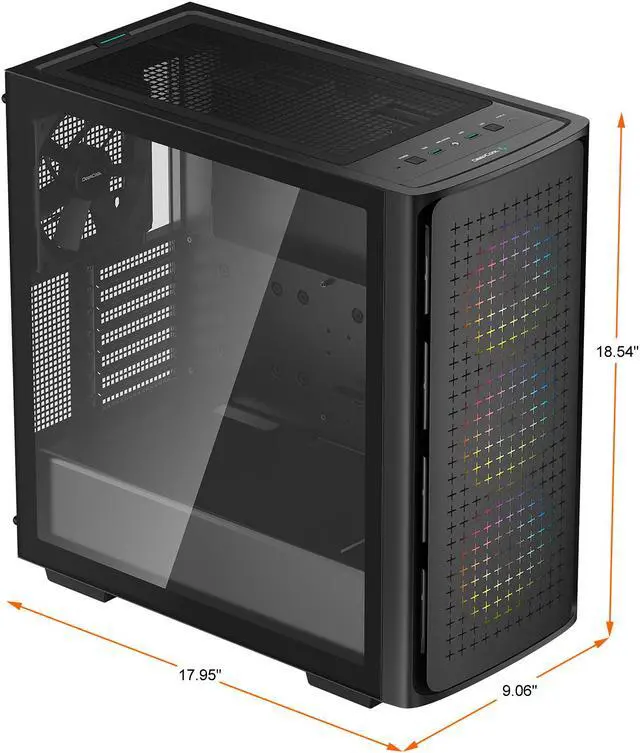 Alt view image 4 of 14 - DeepCool CK560 Mid-Tower ATX Case, Airflow Front Panel, Full-Size Tempered Glass Window, 3x 120mm ARGB Fans, 1x 140mm Fan, E-ATX Motherboard Support, Front I/O USB Type-C, Black