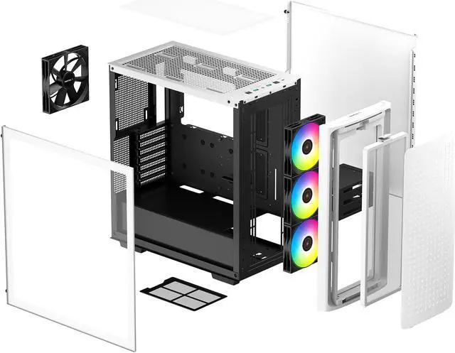 Alt view image 12 of 14 - DeepCool CK560 WH Mid-Tower ATX Case, Airflow Front Panel, Full-Size Tempered Glass Window, 3x 120mm ARGB Fans, 1x 140mm Fan, E-ATX Motherboard Support, Front I/O USB Type-C, White