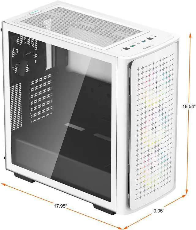 Alt view image 4 of 14 - DeepCool CK560 WH Mid-Tower ATX Case, Airflow Front Panel, Full-Size Tempered Glass Window, 3x 120mm ARGB Fans, 1x 140mm Fan, E-ATX Motherboard Support, Front I/O USB Type-C, White