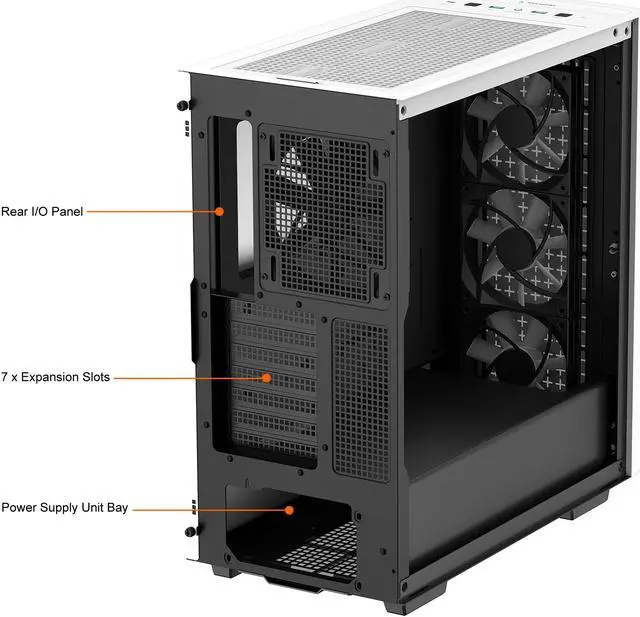 Alt view image 11 of 14 - DeepCool CK560 WH Mid-Tower ATX Case, Airflow Front Panel, Full-Size Tempered Glass Window, 3x 120mm ARGB Fans, 1x 140mm Fan, E-ATX Motherboard Support, Front I/O USB Type-C, White