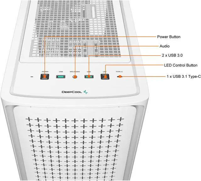 Alt view image 9 of 14 - DeepCool CK560 WH Mid-Tower ATX Case, Airflow Front Panel, Full-Size Tempered Glass Window, 3x 120mm ARGB Fans, 1x 140mm Fan, E-ATX Motherboard Support, Front I/O USB Type-C, White