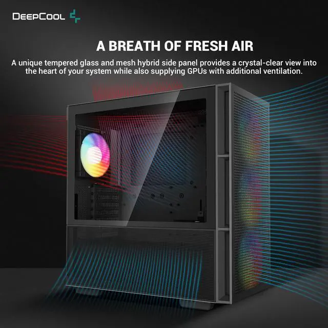 Alt view image 3 of 6 - DeepCool CH560 ATX Airflow case, 3x Pre-Installed 140mm ARGB Fans, Hybrid Mesh/Tempered Glass Side Panel, Magnetic Top Mesh Filter, Type-C, USB 3.0, Black