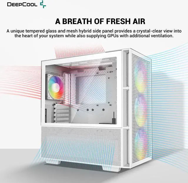 Alt view image 3 of 6 - DeepCool CH560 WH ATX Airflow case, 3x Pre-Installed 140mm ARGB Fans, Hybrid Mesh/Tempered Glass Side Panel, Magnetic Top Mesh Filter, Type-C, USB 3.0, White