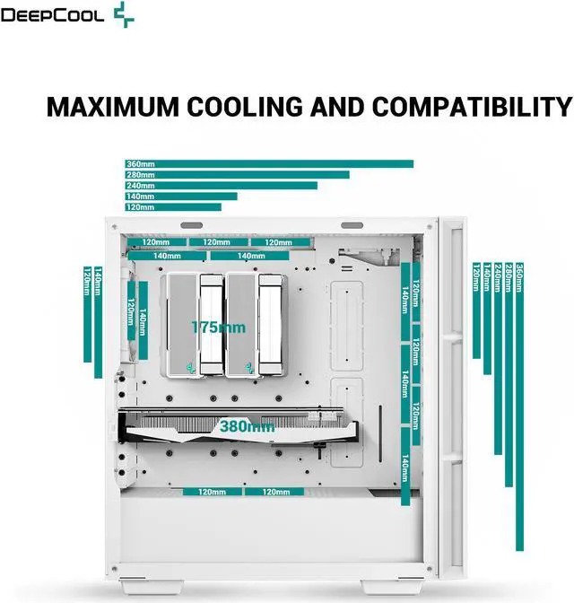 Alt view image 4 of 6 - DeepCool CH560 WH ATX Airflow case, 3x Pre-Installed 140mm ARGB Fans, Hybrid Mesh/Tempered Glass Side Panel, Magnetic Top Mesh Filter, Type-C, USB 3.0, White