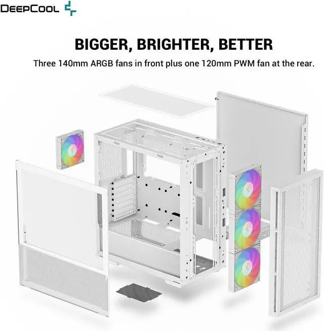 Alt view image 5 of 6 - DeepCool CH560 WH ATX Airflow case, 3x Pre-Installed 140mm ARGB Fans, Hybrid Mesh/Tempered Glass Side Panel, Magnetic Top Mesh Filter, Type-C, USB 3.0, White