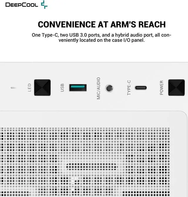 Alt view image 6 of 6 - DeepCool CH560 WH ATX Airflow case, 3x Pre-Installed 140mm ARGB Fans, Hybrid Mesh/Tempered Glass Side Panel, Magnetic Top Mesh Filter, Type-C, USB 3.0, White