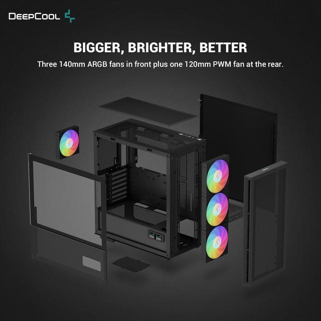 Alt view image 5 of 6 - DeepCool CH560 DIGITAL ATX Airflow case, Dual Status Display, 3x Pre-Installed 140mm ARGB Fans, Hybrid Mesh/Tempered Glass Side Panel, Magnetic Top Mesh Filter, Type-C, USB 3.0, Black