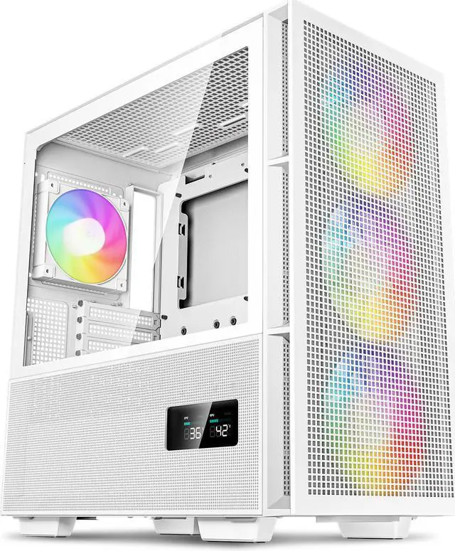 Main image of DeepCool CH560 DIGITAL WH ATX Airflow case, Dual Status Display, 3x Pre-Installed 140mm ARGB Fans, Hybrid Mesh/Tempered Glass Side Panel, Magnetic Top Mesh Filter, Type-C, USB 3.0, White