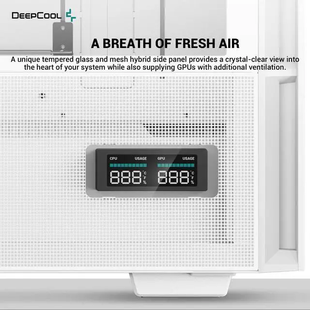Alt view image 3 of 6 - DeepCool CH560 DIGITAL WH ATX Airflow case, Dual Status Display, 3x Pre-Installed 140mm ARGB Fans, Hybrid Mesh/Tempered Glass Side Panel, Magnetic Top Mesh Filter, Type-C, USB 3.0, White