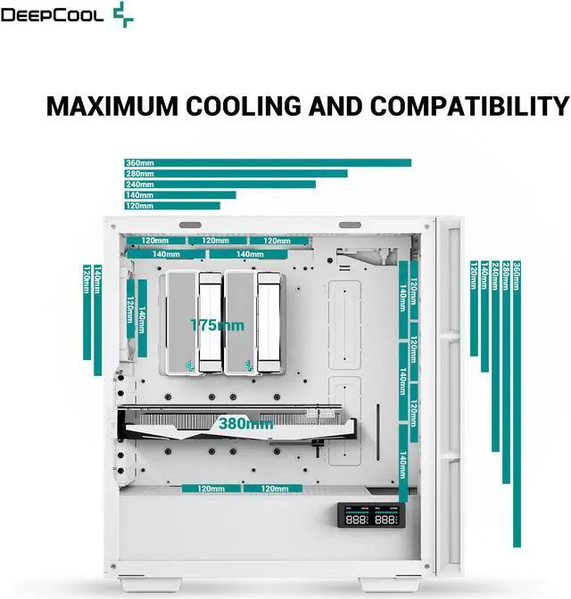 Alt view image 4 of 6 - DeepCool CH560 DIGITAL WH ATX Airflow case, Dual Status Display, 3x Pre-Installed 140mm ARGB Fans, Hybrid Mesh/Tempered Glass Side Panel, Magnetic Top Mesh Filter, Type-C, USB 3.0, White