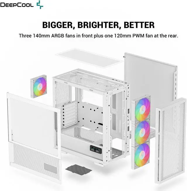 Alt view image 5 of 6 - DeepCool CH560 DIGITAL WH ATX Airflow case, Dual Status Display, 3x Pre-Installed 140mm ARGB Fans, Hybrid Mesh/Tempered Glass Side Panel, Magnetic Top Mesh Filter, Type-C, USB 3.0, White