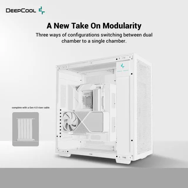 Alt view image 2 of 6 - DeepCool MORPHEUS WH ATX+ Modular Airflow case, Single and Dual Chamber Configurations, Dual Status Display, Trinity 140mm ARGB Fans, Vertical Mount and Gen 4 Riser Cable, Magnetic Mesh Filters, White