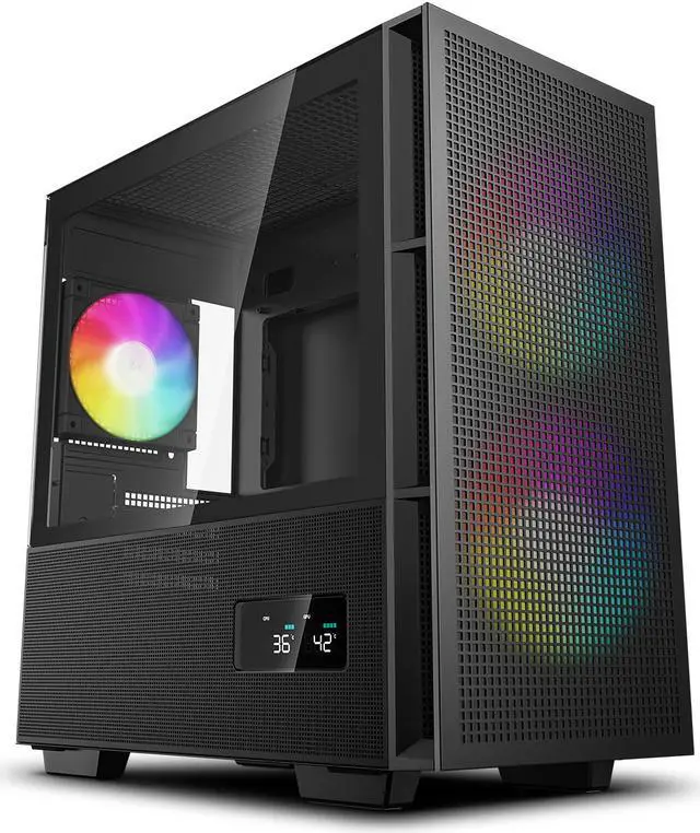 Main image of DeepCool CH360 DIGITAL mATX Airflow case, Dual Status Display, 2x Pre-Installed 140mm ARGB Fans,120mm ARGB rear fan, Hybrid Mesh/Tempered Glass Side Panel, Magnetic Mesh Filter, Type-C, USB 3.0, Black