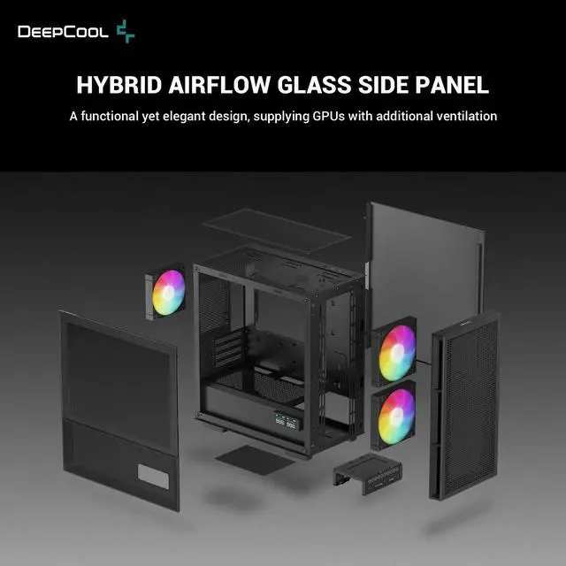 Alt view image 3 of 6 - DeepCool CH360 DIGITAL mATX Airflow case, Dual Status Display, 2x Pre-Installed 140mm ARGB Fans,120mm ARGB rear fan, Hybrid Mesh/Tempered Glass Side Panel, Magnetic Mesh Filter, Type-C, USB 3.0, Black