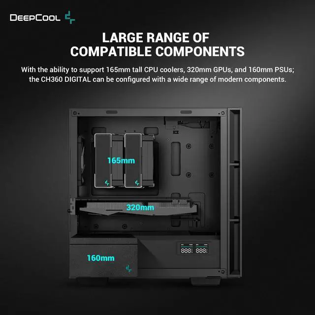 Alt view image 5 of 6 - DeepCool CH360 DIGITAL mATX Airflow case, Dual Status Display, 2x Pre-Installed 140mm ARGB Fans,120mm ARGB rear fan, Hybrid Mesh/Tempered Glass Side Panel, Magnetic Mesh Filter, Type-C, USB 3.0, Black