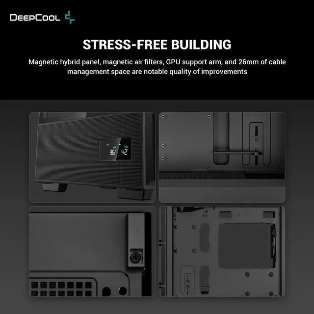 Alt view image 6 of 6 - DeepCool CH360 DIGITAL mATX Airflow case, Dual Status Display, 2x Pre-Installed 140mm ARGB Fans,120mm ARGB rear fan, Hybrid Mesh/Tempered Glass Side Panel, Magnetic Mesh Filter, Type-C, USB 3.0, Black