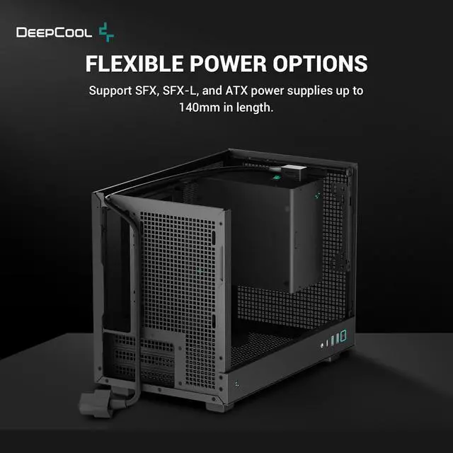 Alt view image 5 of 7 - DeepCool CH160 Mini-ITX PC Case, High Airflow Mesh Panels, Full-Sized Air Cooler Support, Direct Insert GPU Capable, Flexible Drive and PSU Compatibility, Black