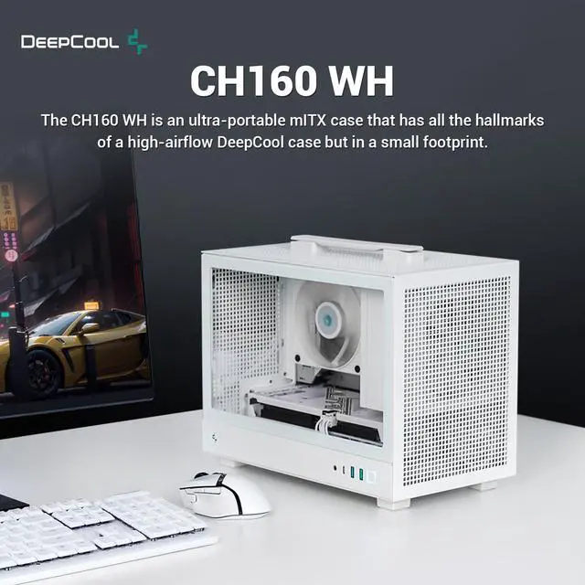 Alt view image 2 of 8 - DeepCool CH160 WH Mini-ITX PC Case, High Airflow Mesh Panels, Full-Sized Air Cooler Support, Direct Insert GPU Capable, Flexible Drive and PSU Compatibility, White