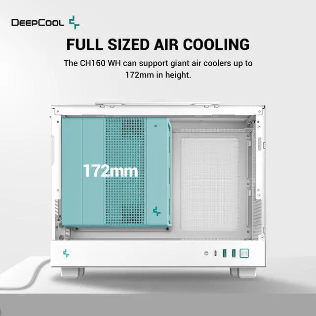 Alt view image 4 of 8 - DeepCool CH160 WH Mini-ITX PC Case, High Airflow Mesh Panels, Full-Sized Air Cooler Support, Direct Insert GPU Capable, Flexible Drive and PSU Compatibility, White