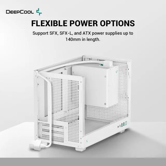 Alt view image 5 of 8 - DeepCool CH160 WH Mini-ITX PC Case, High Airflow Mesh Panels, Full-Sized Air Cooler Support, Direct Insert GPU Capable, Flexible Drive and PSU Compatibility, White
